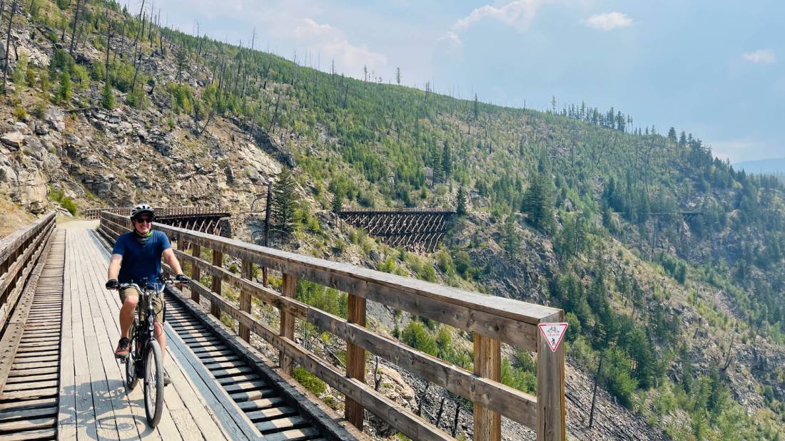 The views are spectacular as you cycle high along the winding Myra Canyon | <i>Rob Feakins</i>
